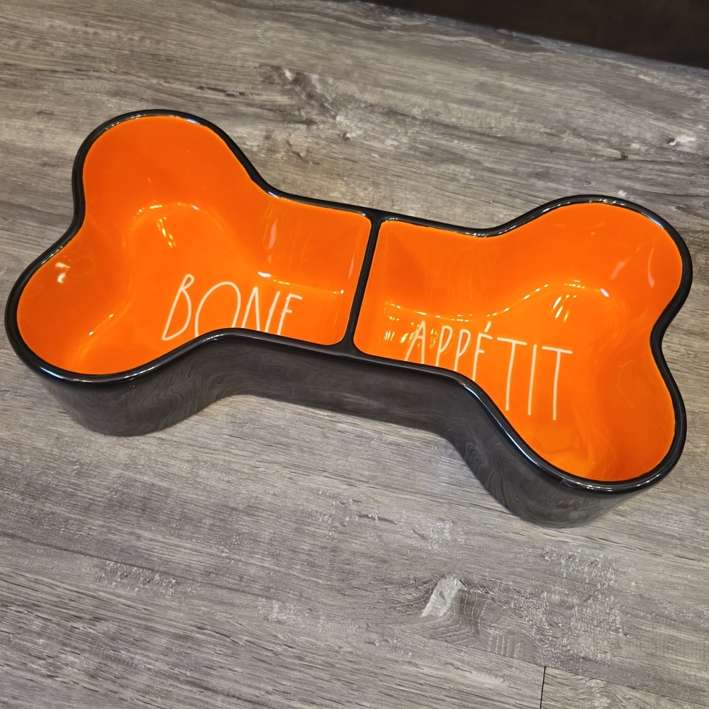 Rae Dunn Black and Orange Bone Appétit Dog Bowl